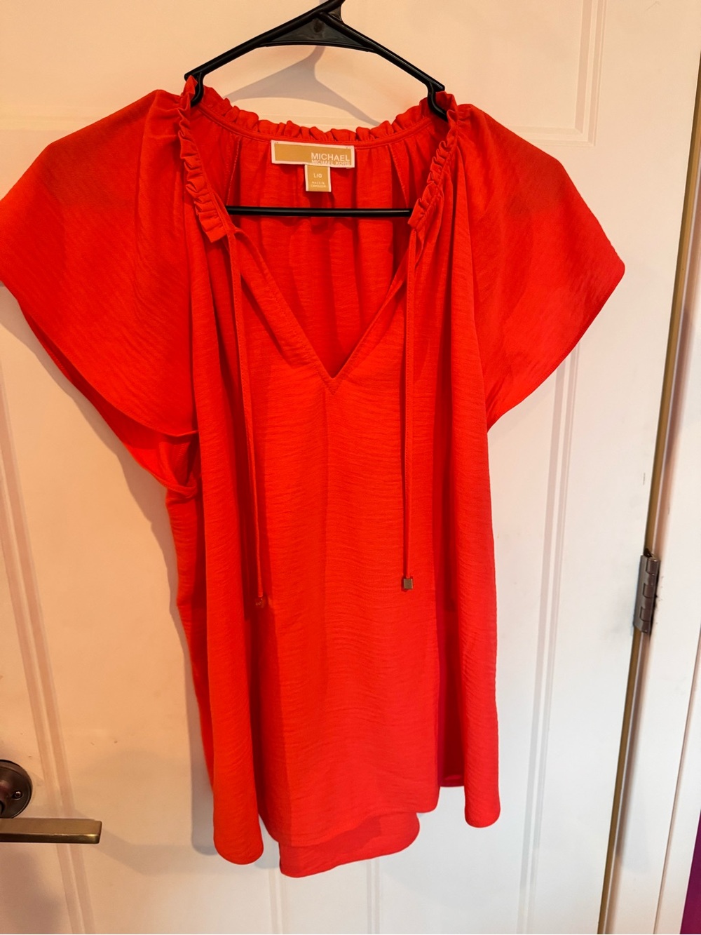 Michael Kors coral V-Neck Flutter Sleeve Blouse
